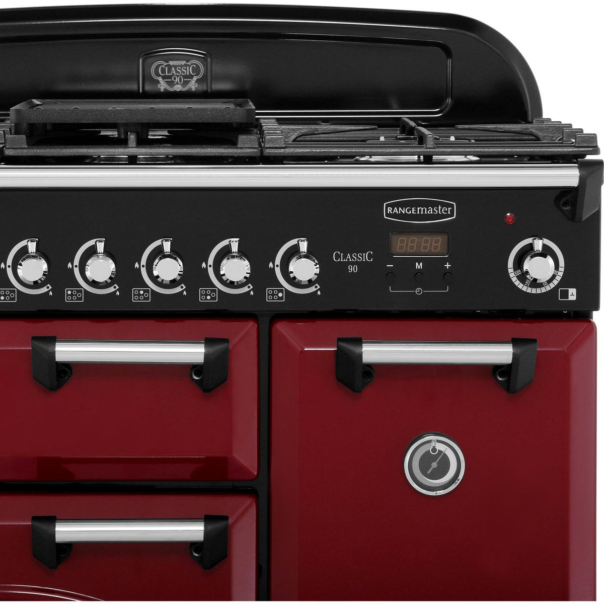 Rangemaster Classic CLA90DFFCY-C 90cm Dual Fuel Range Cooker - Cranberry - Chrome - A-A Rated