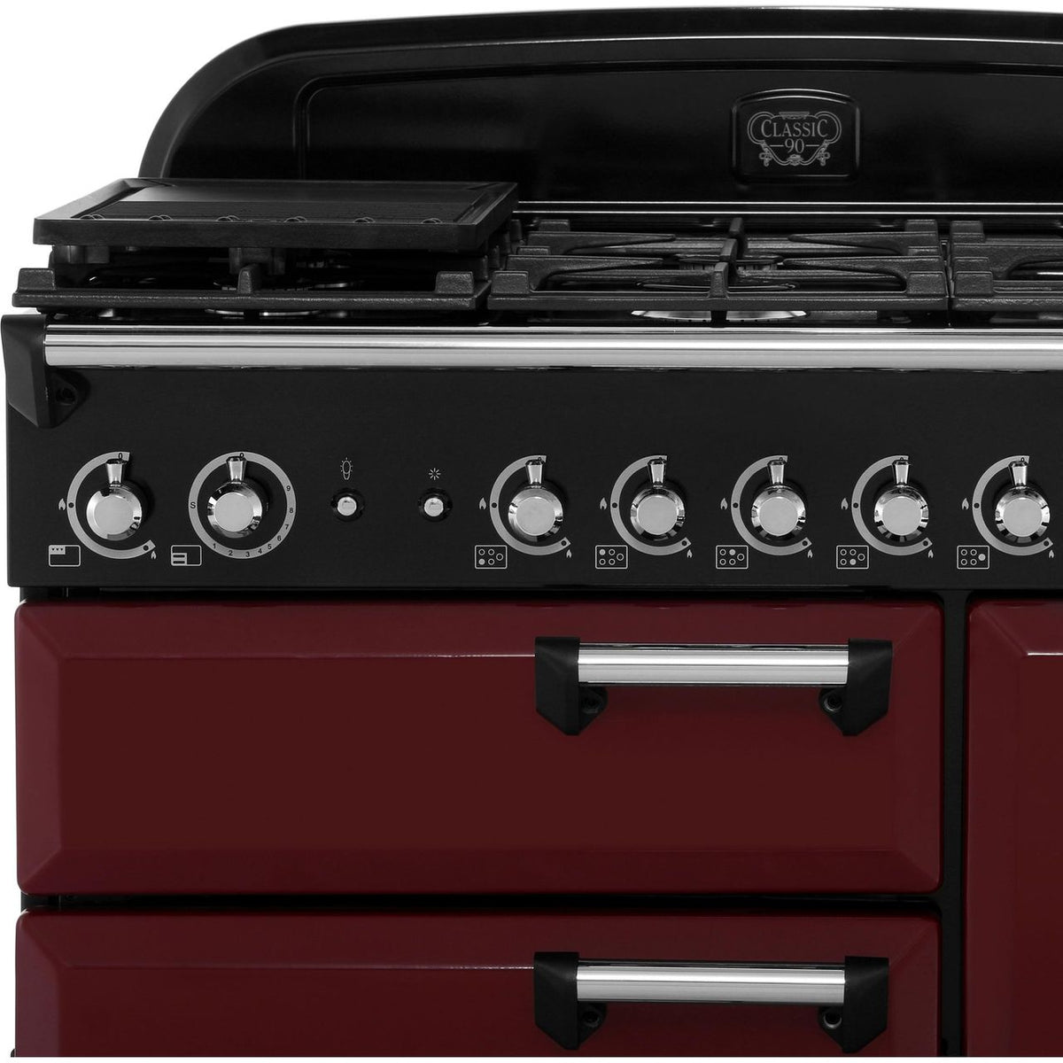 Rangemaster Classic CLA90NGFCY-C 90cm Gas Range Cooker with Electric Fan Oven - Cranberry - Chrome - A+-A Rated