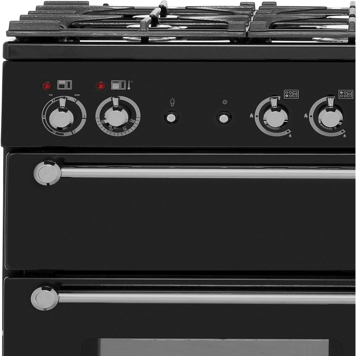 Rangemaster Kitchener KCH100DFFBL-C 100cm Dual Fuel Range Cooker - Black - Chrome - A-A Rated