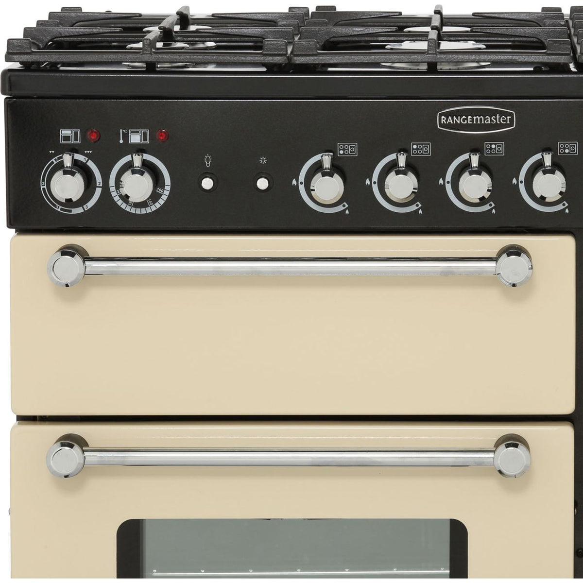 Rangemaster Kitchener KCH90DFFCR-C 90cm Dual Fuel Range Cooker - Cream - Chrome - A-A Rated