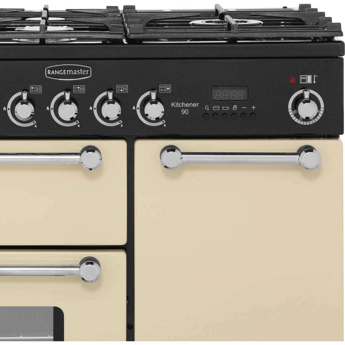 Rangemaster Kitchener KCH90DFFCR-C 90cm Dual Fuel Range Cooker - Cream - Chrome - A-A Rated