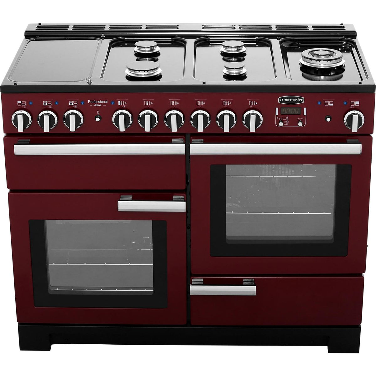 Rangemaster Professional Deluxe PDL110DFFCY-C 110cm Dual Fuel Range Cooker - Cranberry - A-A Rated