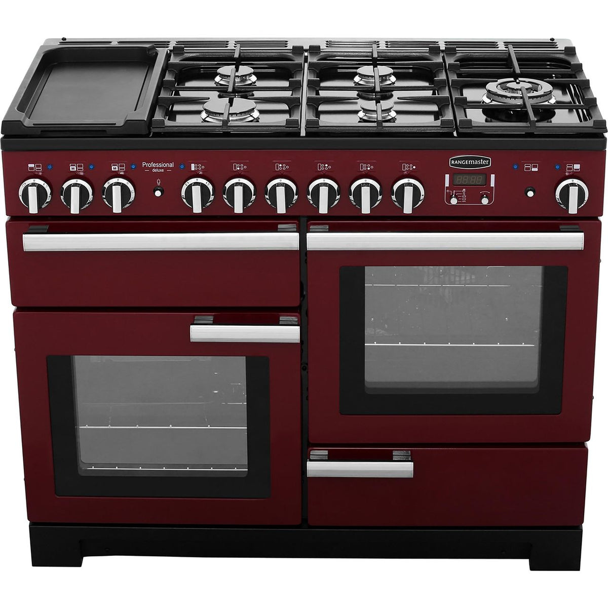 Rangemaster Professional Deluxe PDL110DFFCY-C 110cm Dual Fuel Range Cooker - Cranberry - A-A Rated