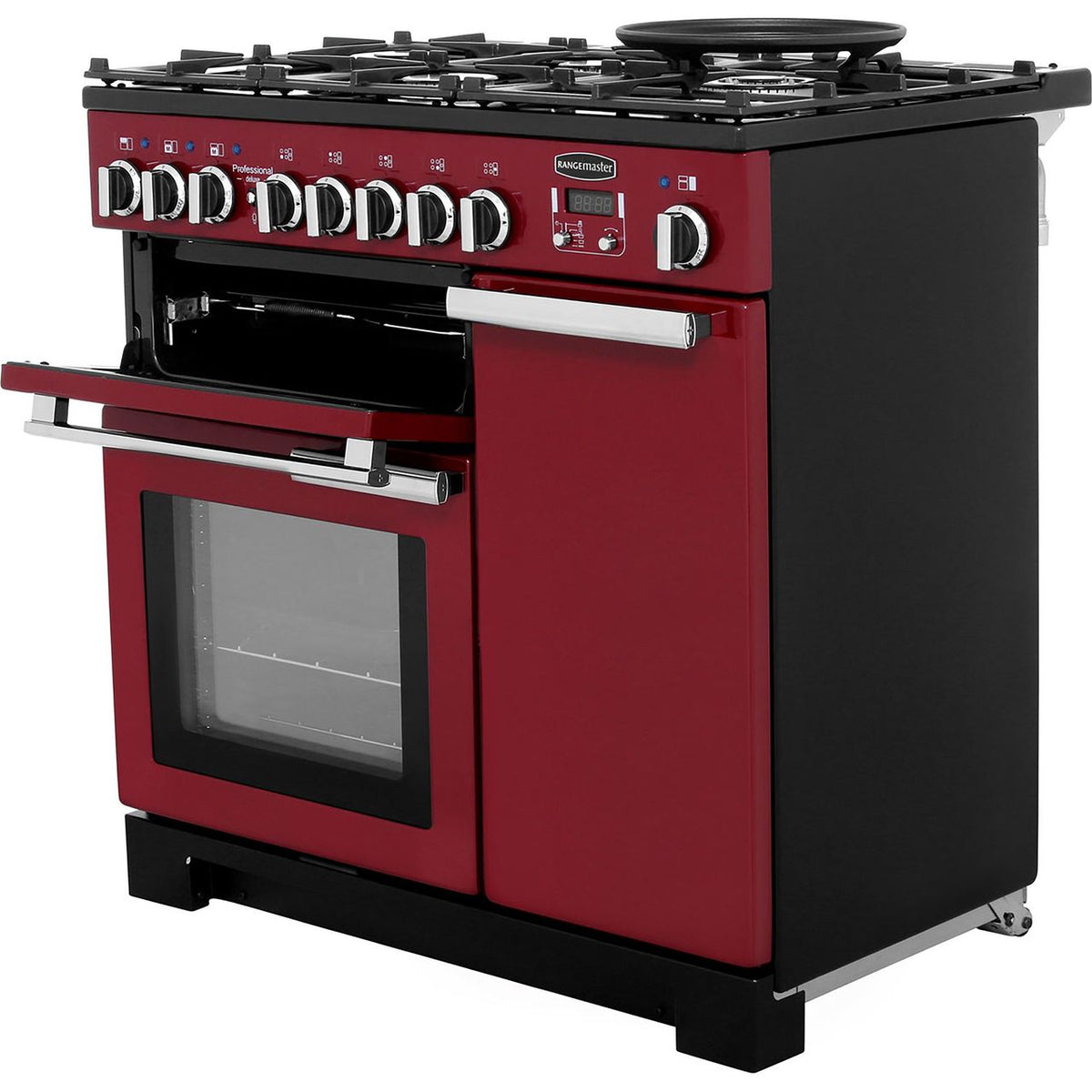 Rangemaster Professional Deluxe PDL90DFFCY-C 90cm Dual Fuel Range Cooker - Cranberry - A-A Rated