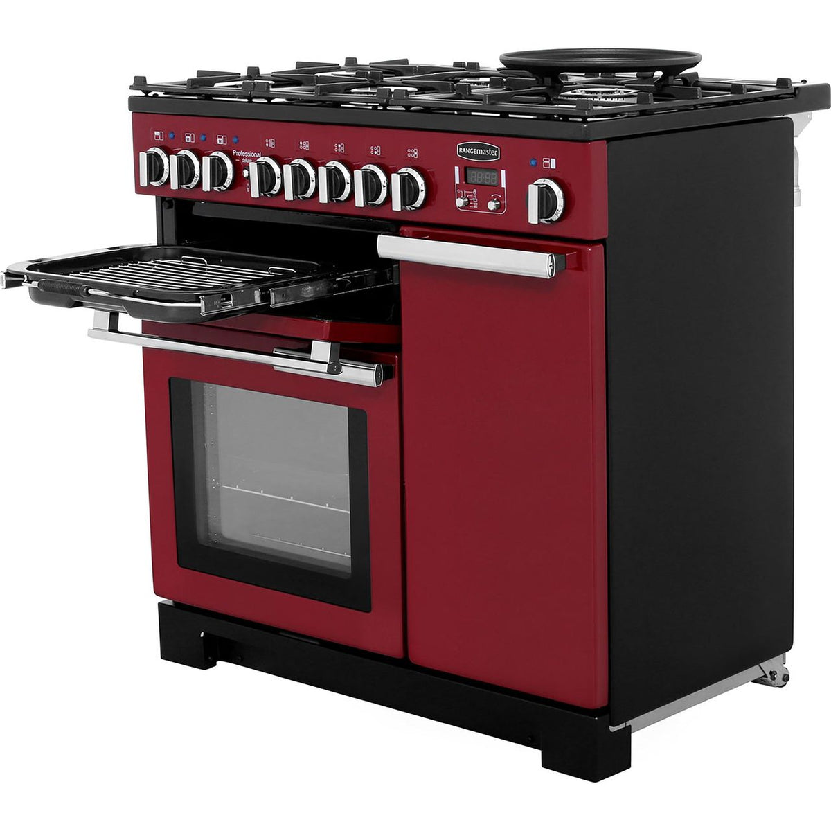 Rangemaster Professional Deluxe PDL90DFFCY-C 90cm Dual Fuel Range Cooker - Cranberry - A-A Rated