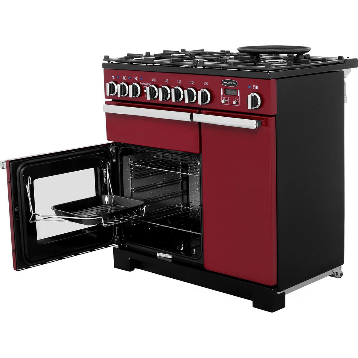 Rangemaster Professional Deluxe PDL90DFFCY-C 90cm Dual Fuel Range Cooker - Cranberry - A-A Rated