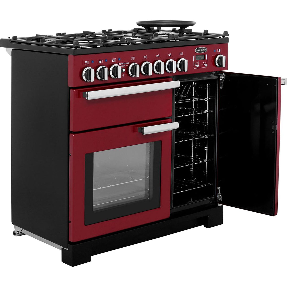 Rangemaster Professional Deluxe PDL90DFFCY-C 90cm Dual Fuel Range Cooker - Cranberry - A-A Rated