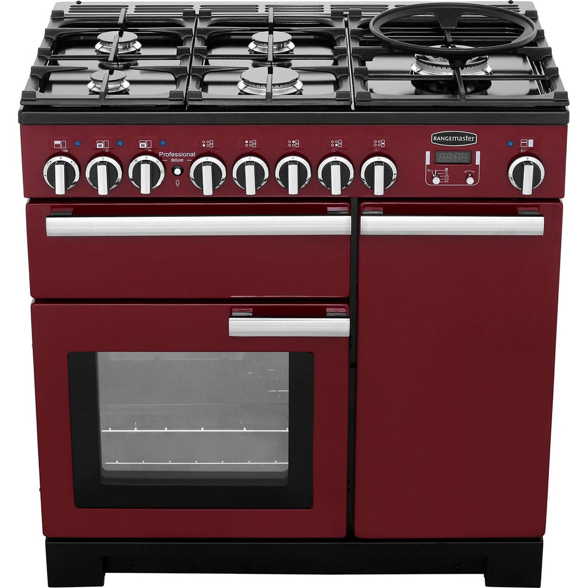 Rangemaster Professional Deluxe PDL90DFFCY-C 90cm Dual Fuel Range Cooker - Cranberry - A-A Rated