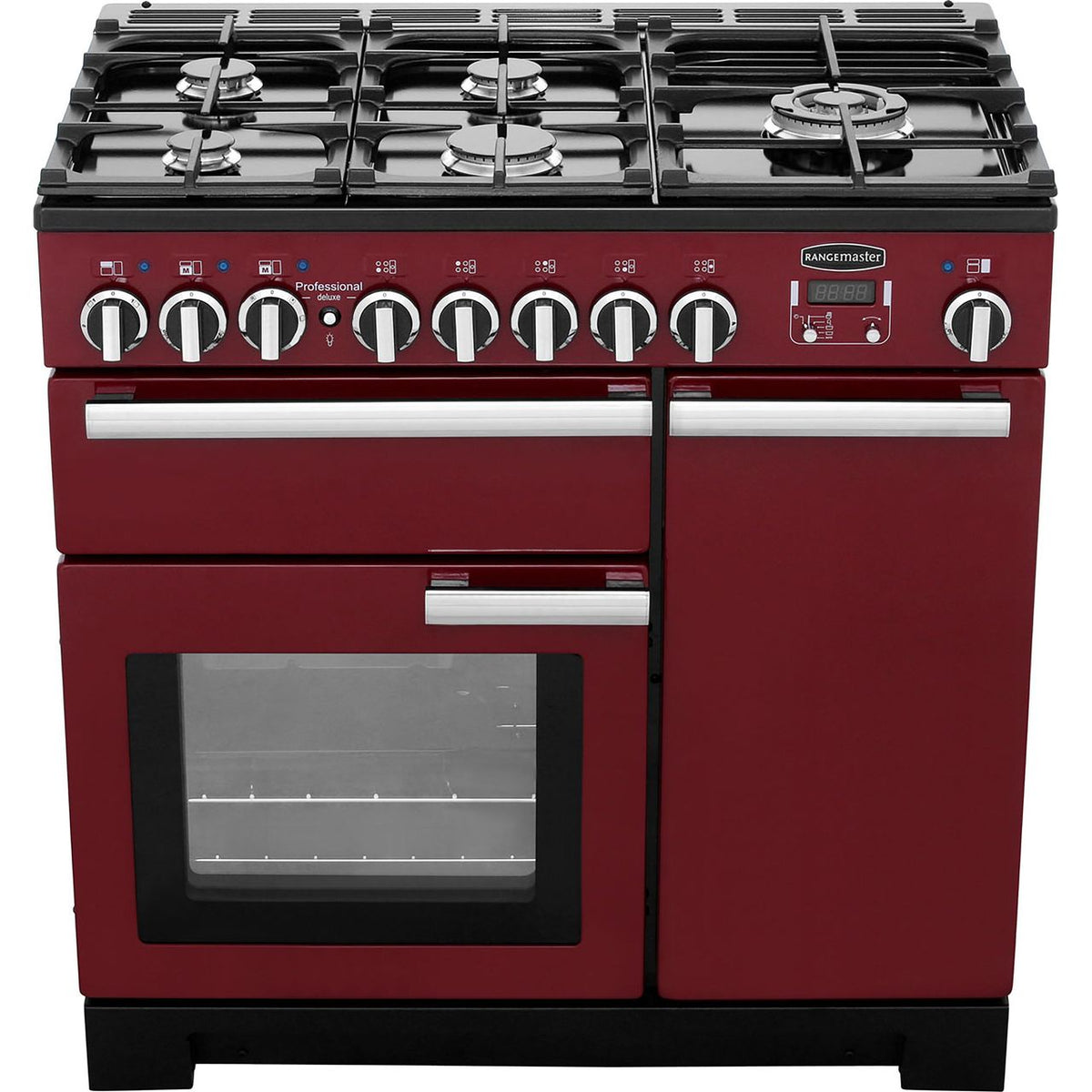 Rangemaster Professional Deluxe PDL90DFFCY-C 90cm Dual Fuel Range Cooker - Cranberry - A-A Rated