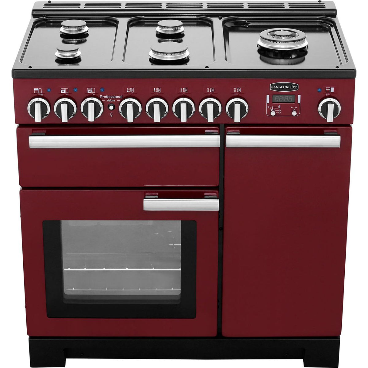 Rangemaster Professional Deluxe PDL90DFFCY-C 90cm Dual Fuel Range Cooker - Cranberry - A-A Rated