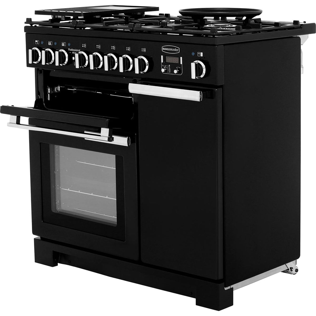 Rangemaster Professional Deluxe PDL90DFFGB-C 90cm Dual Fuel Range Cooker - Black - A-A Rated