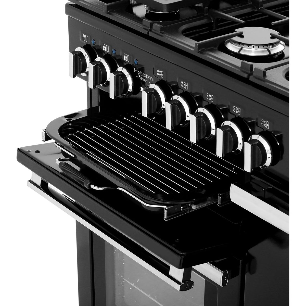 Rangemaster Professional Deluxe PDL90DFFGB-C 90cm Dual Fuel Range Cooker - Black - A-A Rated