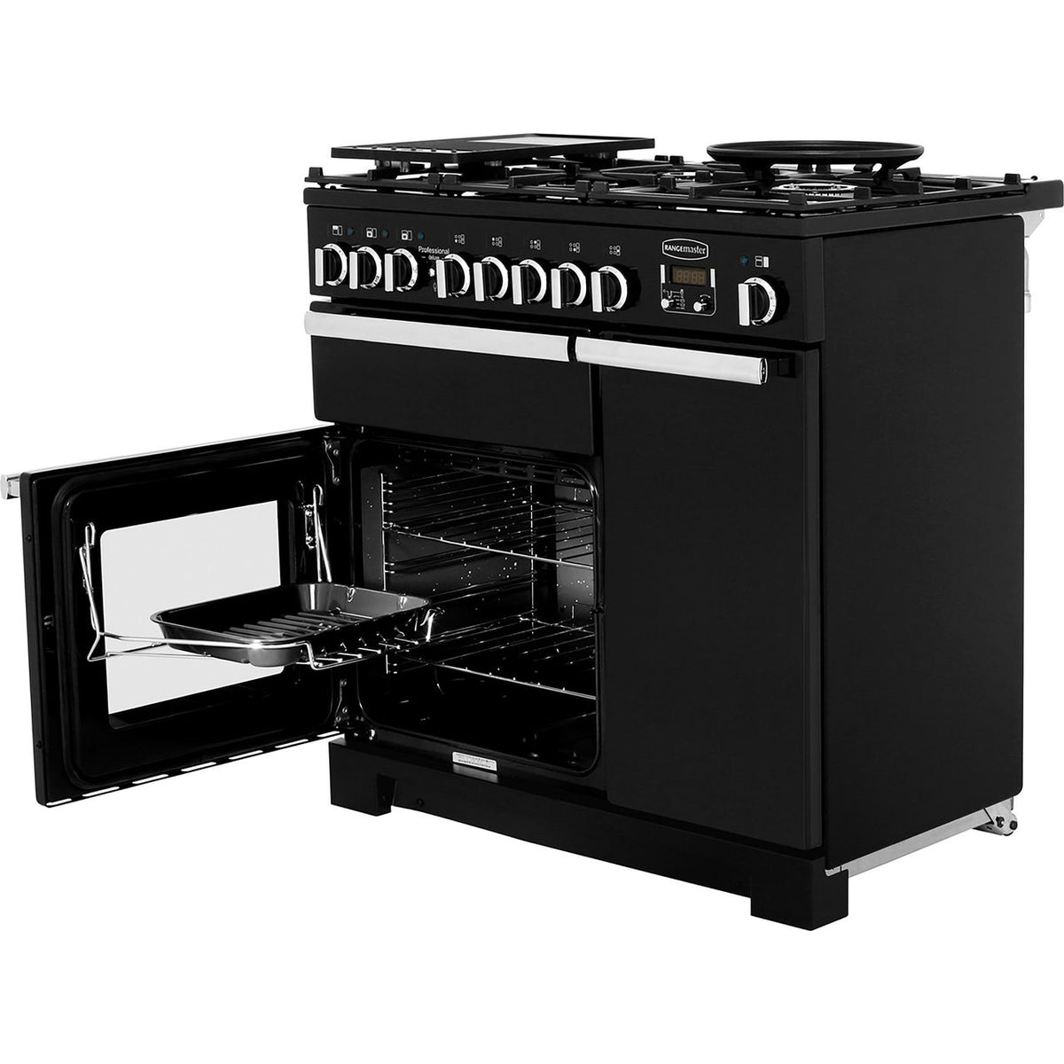 Rangemaster Professional Deluxe PDL90DFFGB-C 90cm Dual Fuel Range Cooker - Black - A-A Rated