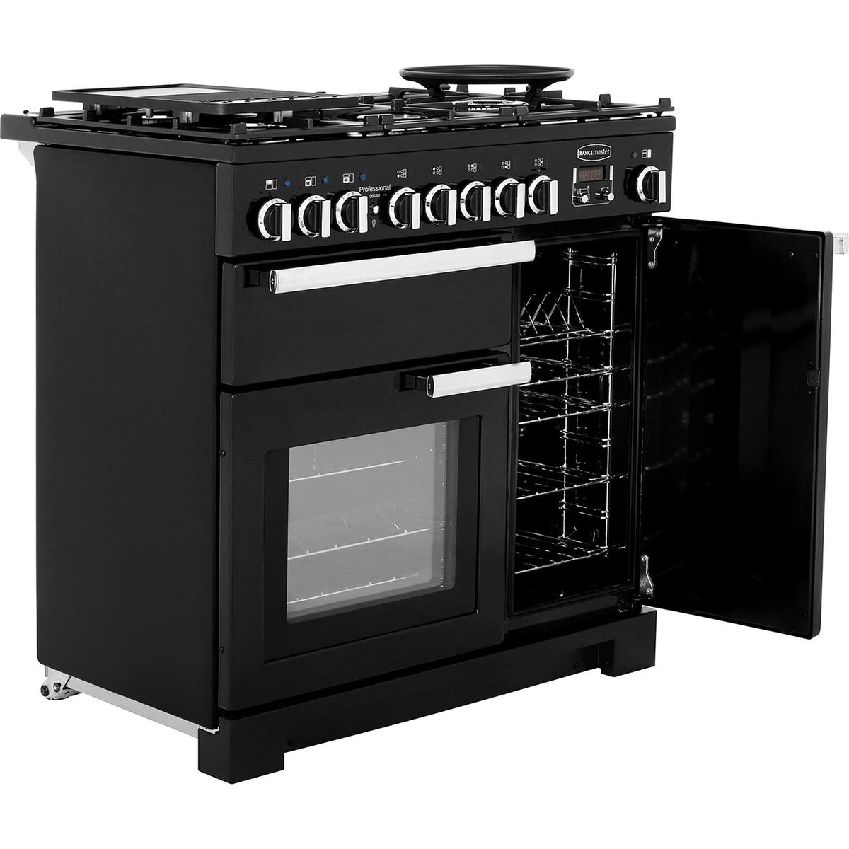 Rangemaster Professional Deluxe PDL90DFFGB-C 90cm Dual Fuel Range Cooker - Black - A-A Rated