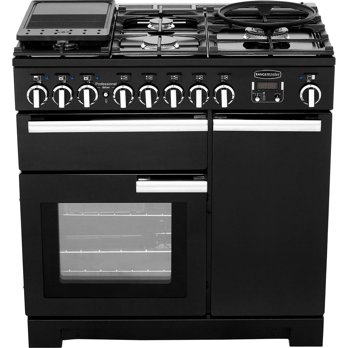 Rangemaster Professional Deluxe PDL90DFFGB-C 90cm Dual Fuel Range Cooker - Black - A-A Rated