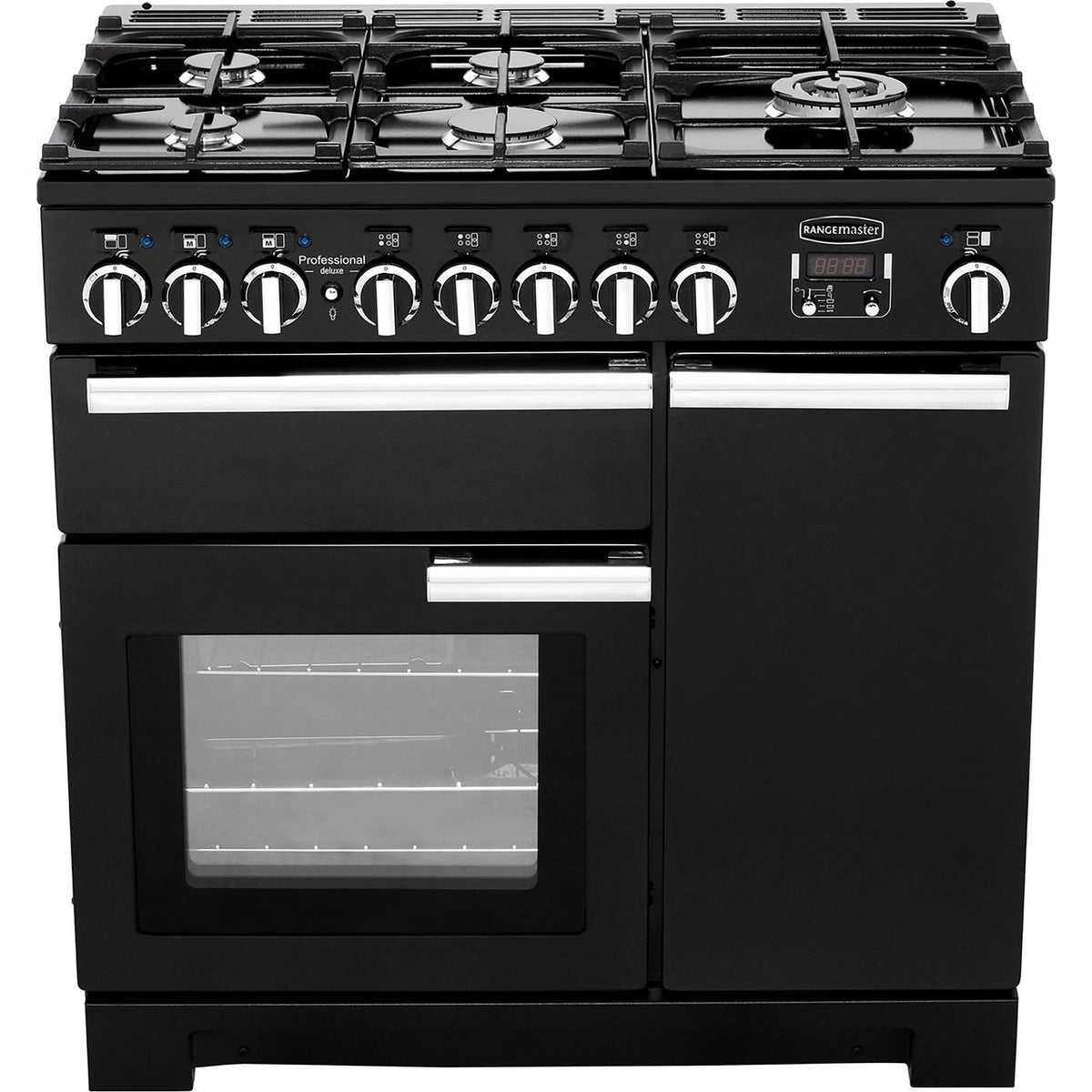 Rangemaster Professional Deluxe PDL90DFFGB-C 90cm Dual Fuel Range Cooker - Black - A-A Rated