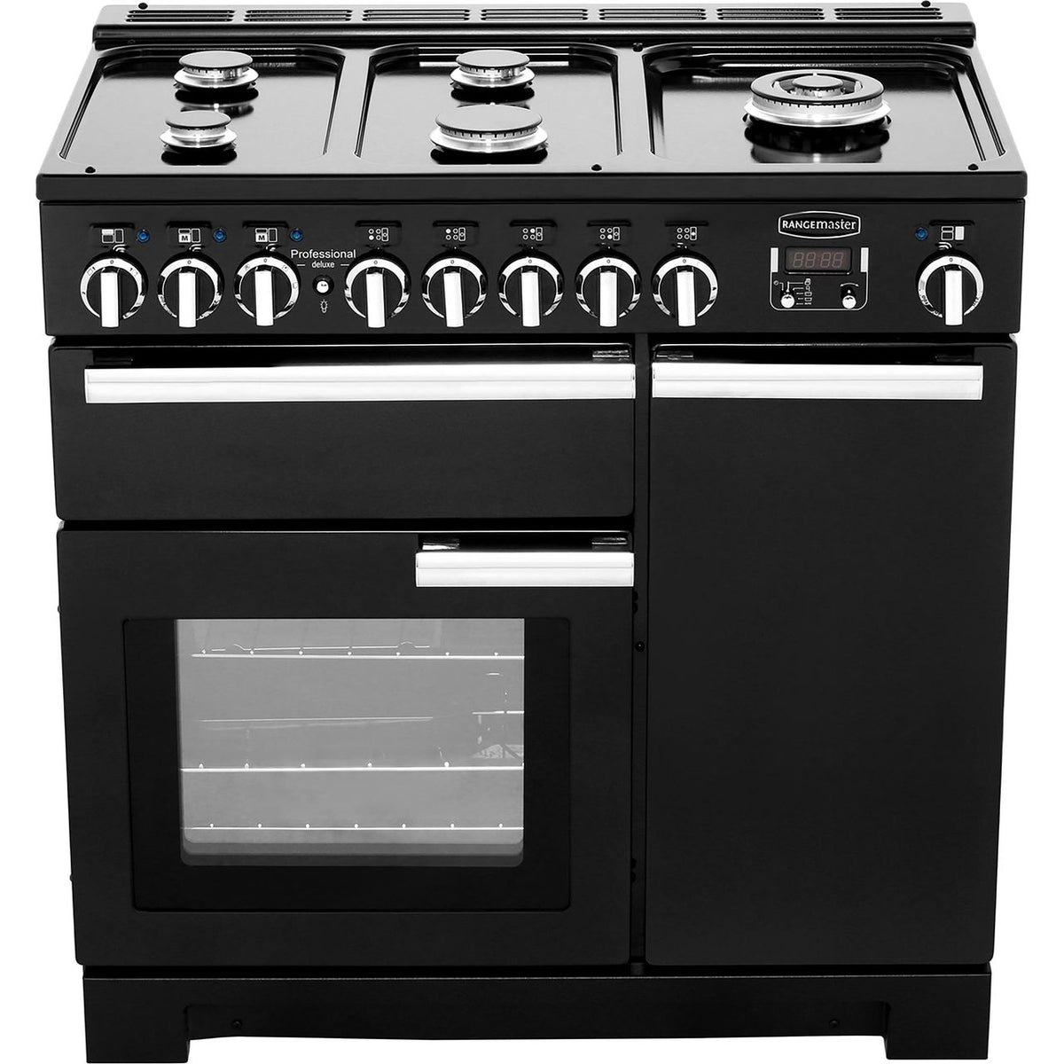 Rangemaster Professional Deluxe PDL90DFFGB-C 90cm Dual Fuel Range Cooker - Black - A-A Rated