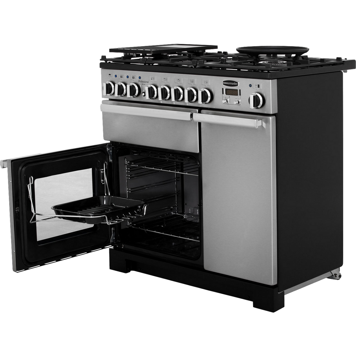 Rangemaster Professional Deluxe PDL90DFFSS-C 90cm Dual Fuel Range Cooker - Stainless Steel - A-A Rated