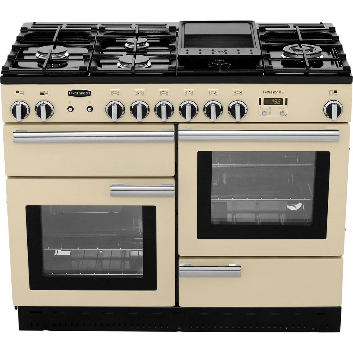 Rangemaster Professional Plus PROP110NGFCR-C 110cm Gas Range Cooker - Cream - Chrome - A+-A+ Rated