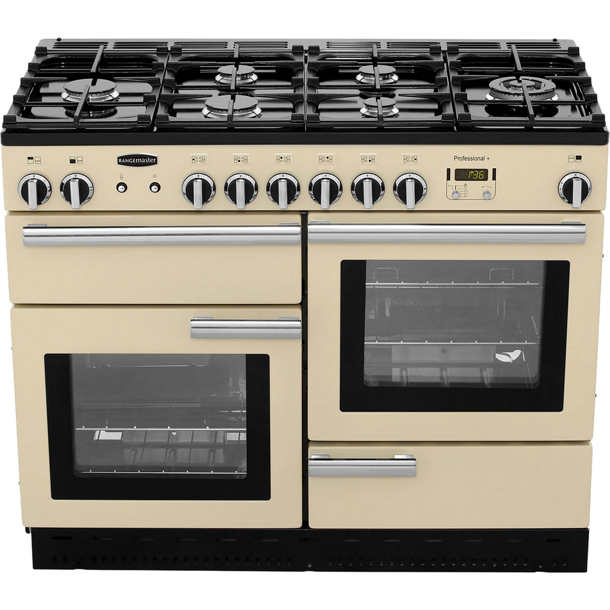 Rangemaster Professional Plus PROP110NGFCR-C 110cm Gas Range Cooker - Cream - Chrome - A+-A+ Rated