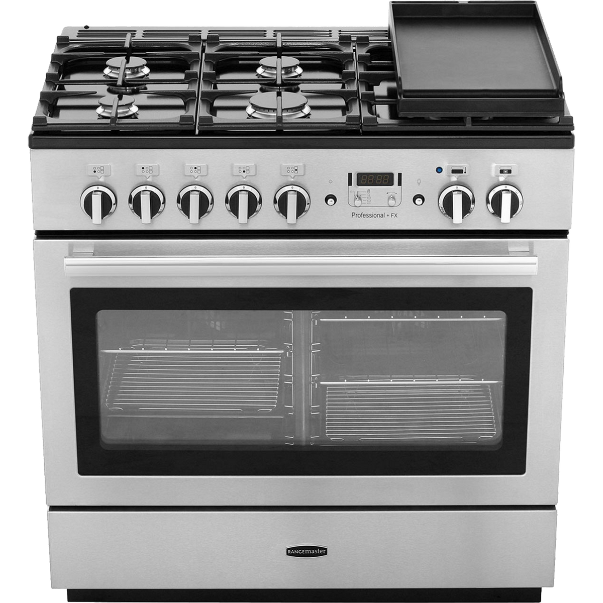 Rangemaster Professional Plus FX PROP90FXDFFSS-C 90cm Dual Fuel Range Cooker - Stainless Steel - Chrome - A Rated