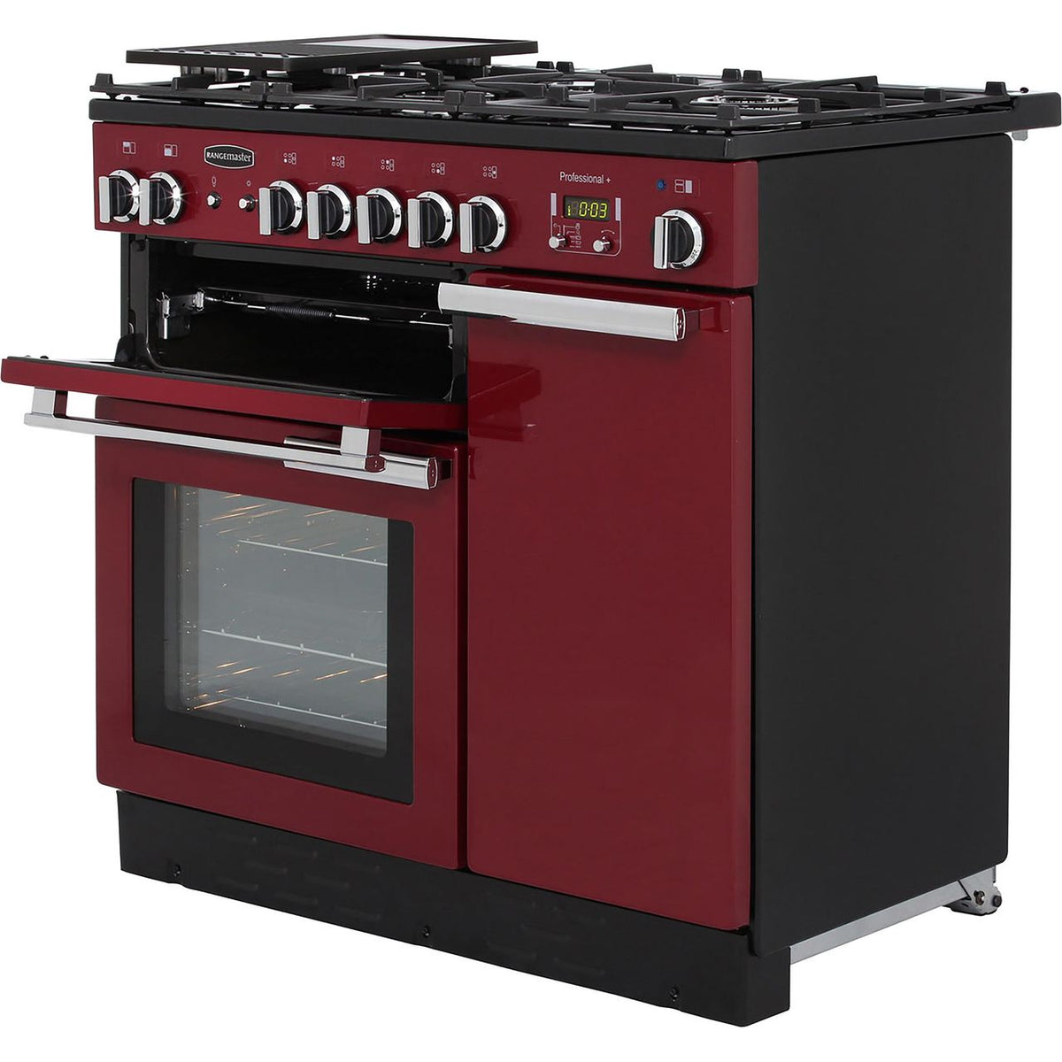 Rangemaster Professional Plus PROP90NGFCY-C 90cm Gas Range Cooker with Electric Fan Oven - Cranberry - A+-A Rated