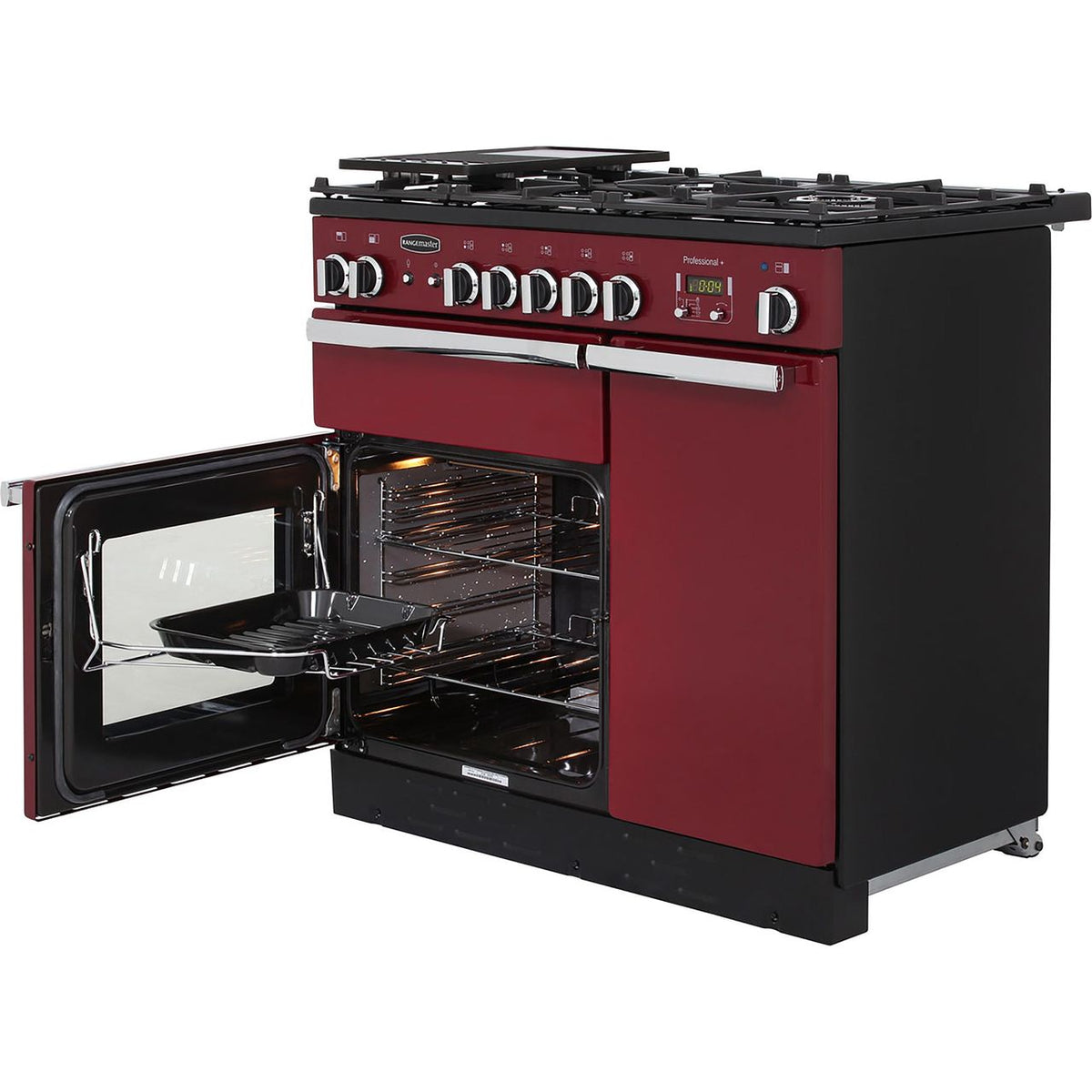 Rangemaster Professional Plus PROP90NGFCY-C 90cm Gas Range Cooker with Electric Fan Oven - Cranberry - A+-A Rated