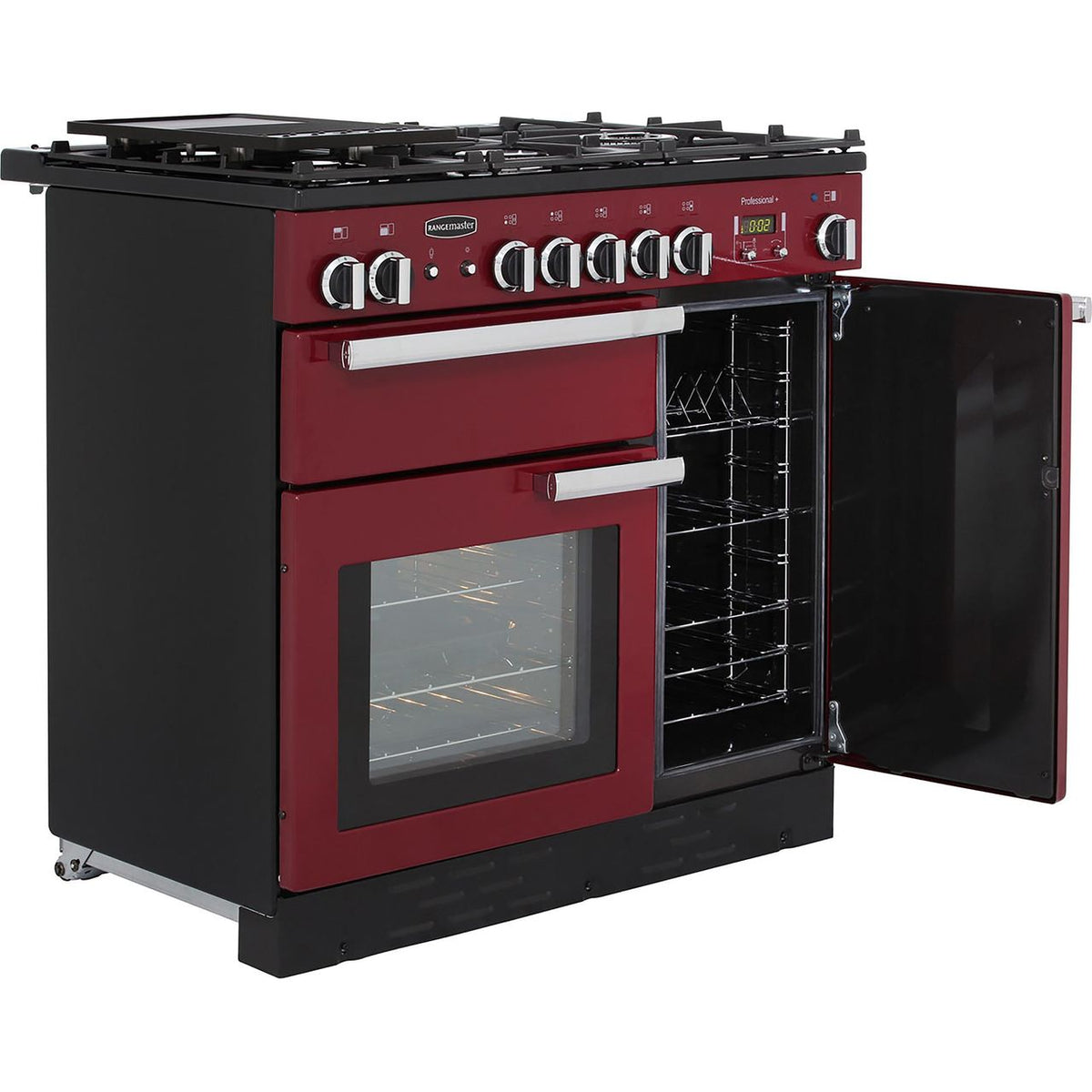 Rangemaster Professional Plus PROP90NGFCY-C 90cm Gas Range Cooker with Electric Fan Oven - Cranberry - A+-A Rated