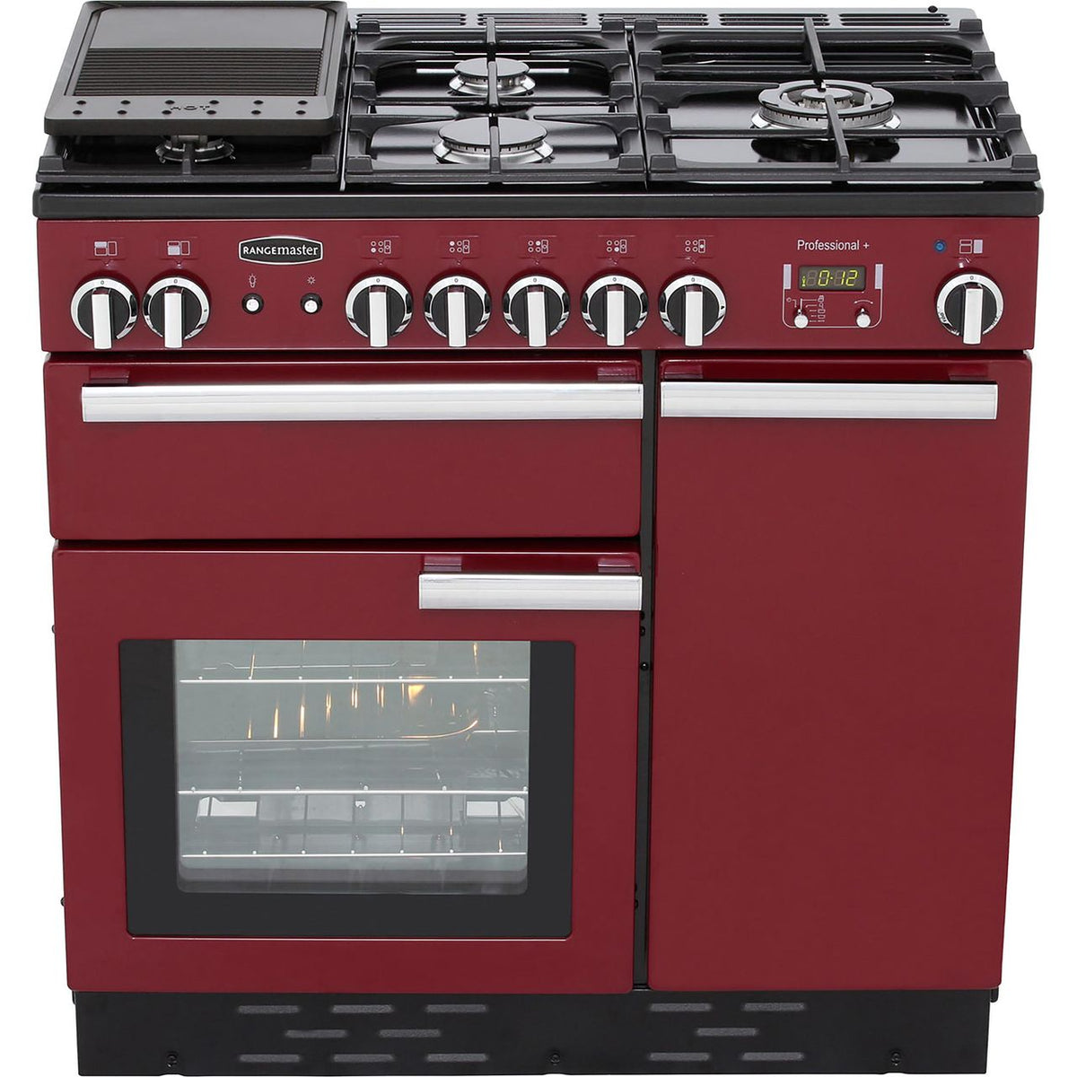 Rangemaster Professional Plus PROP90NGFCY-C 90cm Gas Range Cooker with Electric Fan Oven - Cranberry - A+-A Rated