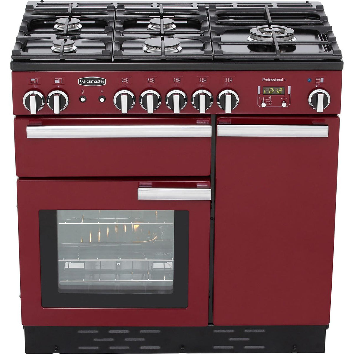 Rangemaster Professional Plus PROP90NGFCY-C 90cm Gas Range Cooker with Electric Fan Oven - Cranberry - A+-A Rated