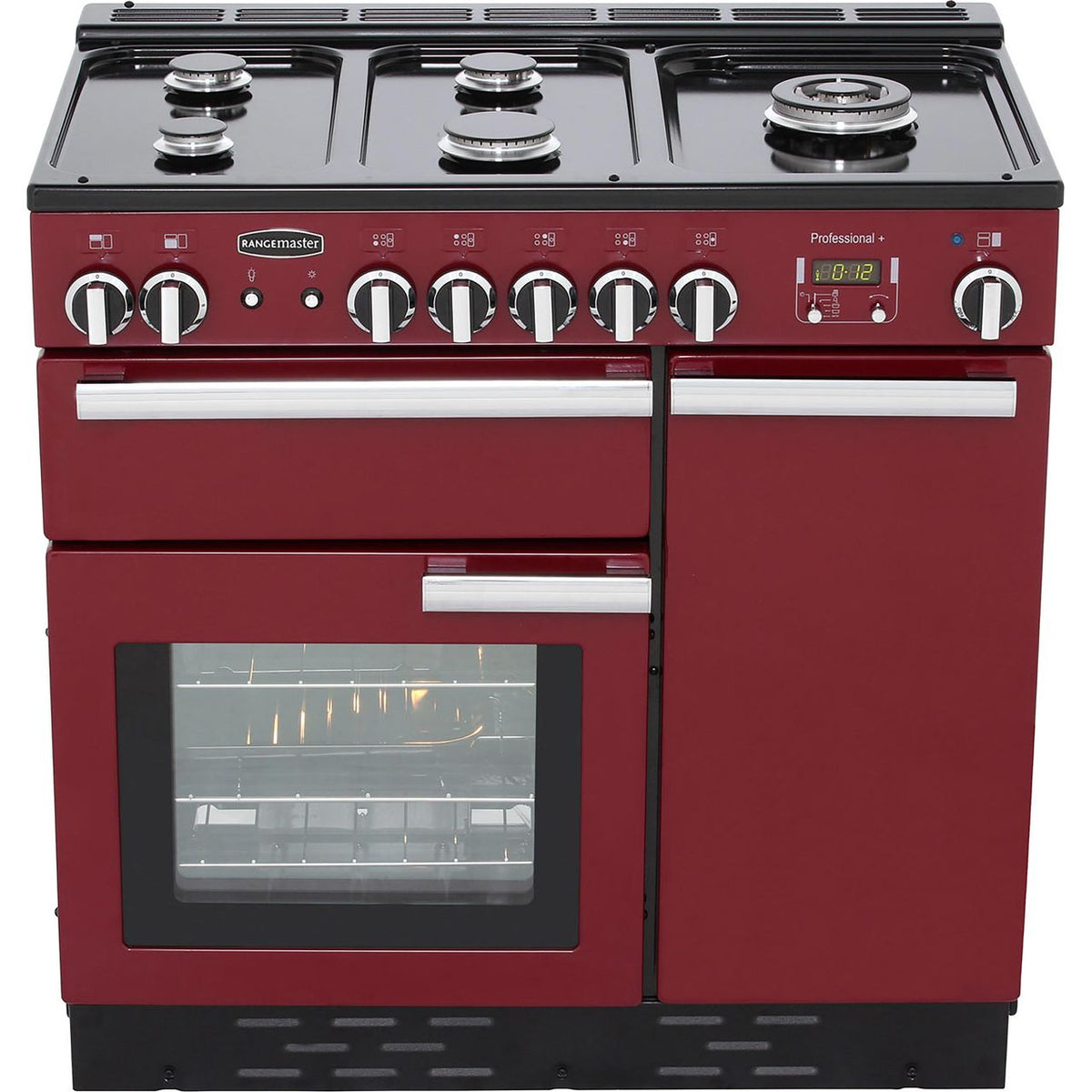 Rangemaster Professional Plus PROP90NGFCY-C 90cm Gas Range Cooker with Electric Fan Oven - Cranberry - A+-A Rated