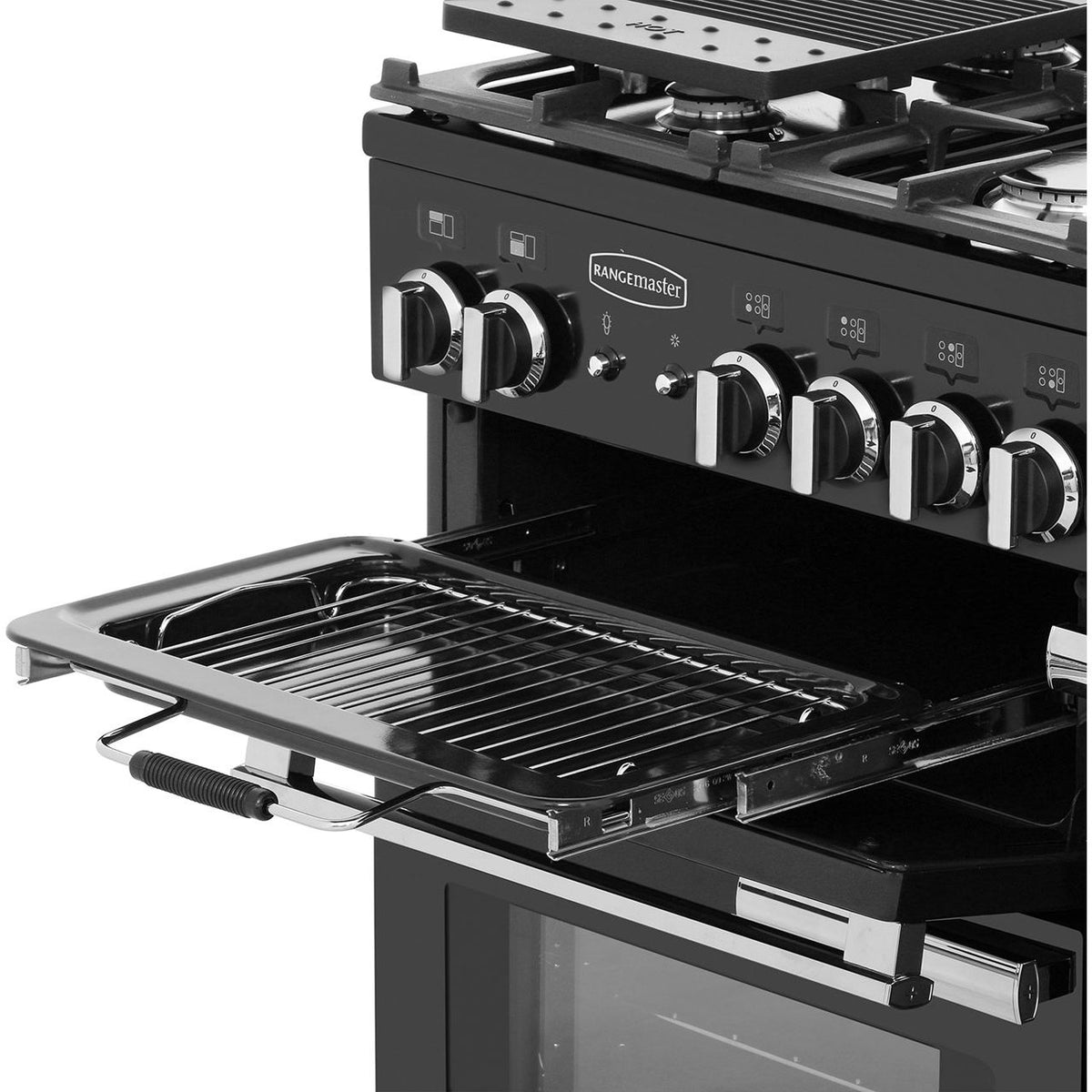 Rangemaster Professional Plus PROP90NGFGB-C 90cm Gas Range Cooker with Electric Fan Oven - Black - A+-A Rated