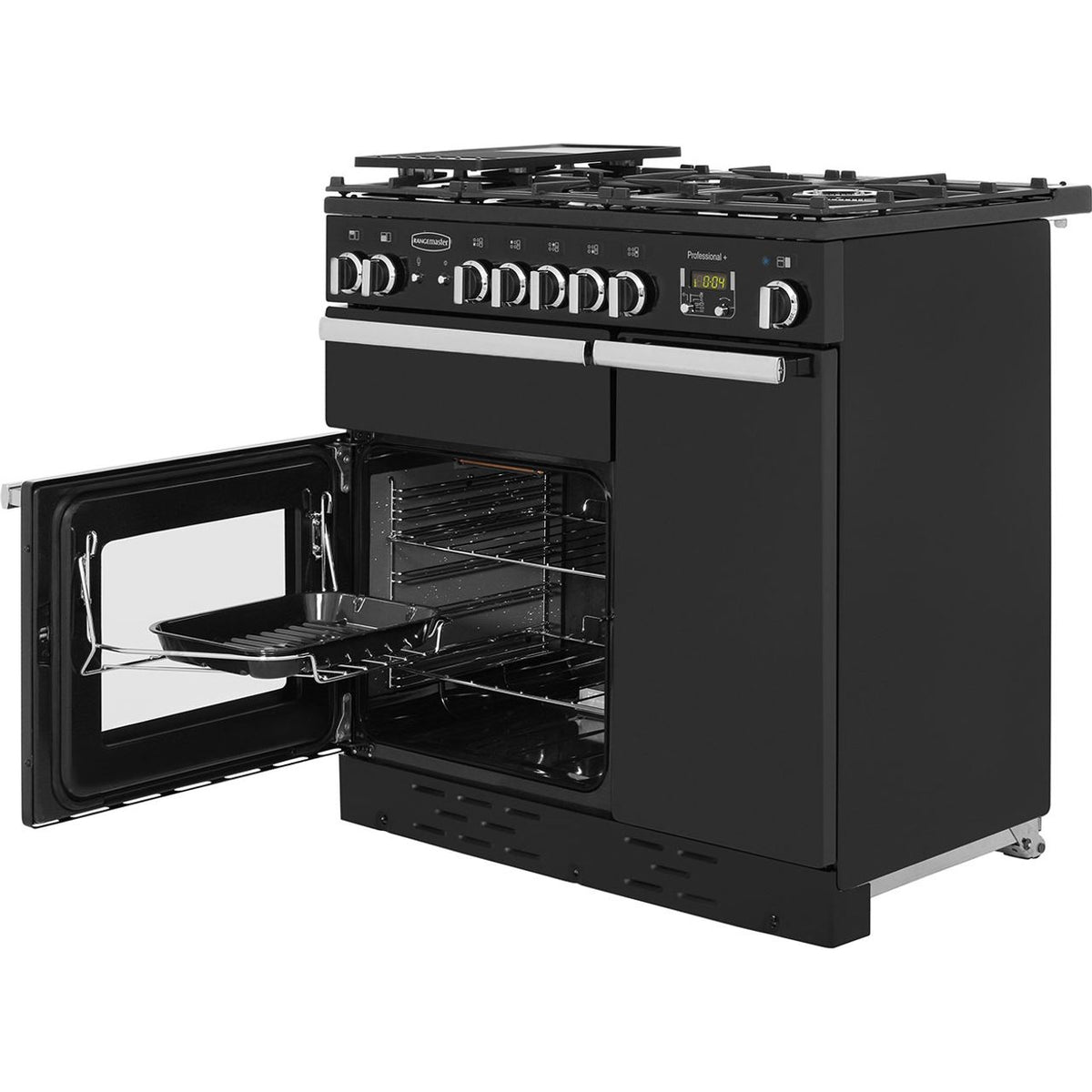 Rangemaster Professional Plus PROP90NGFGB-C 90cm Gas Range Cooker with Electric Fan Oven - Black - A+-A Rated