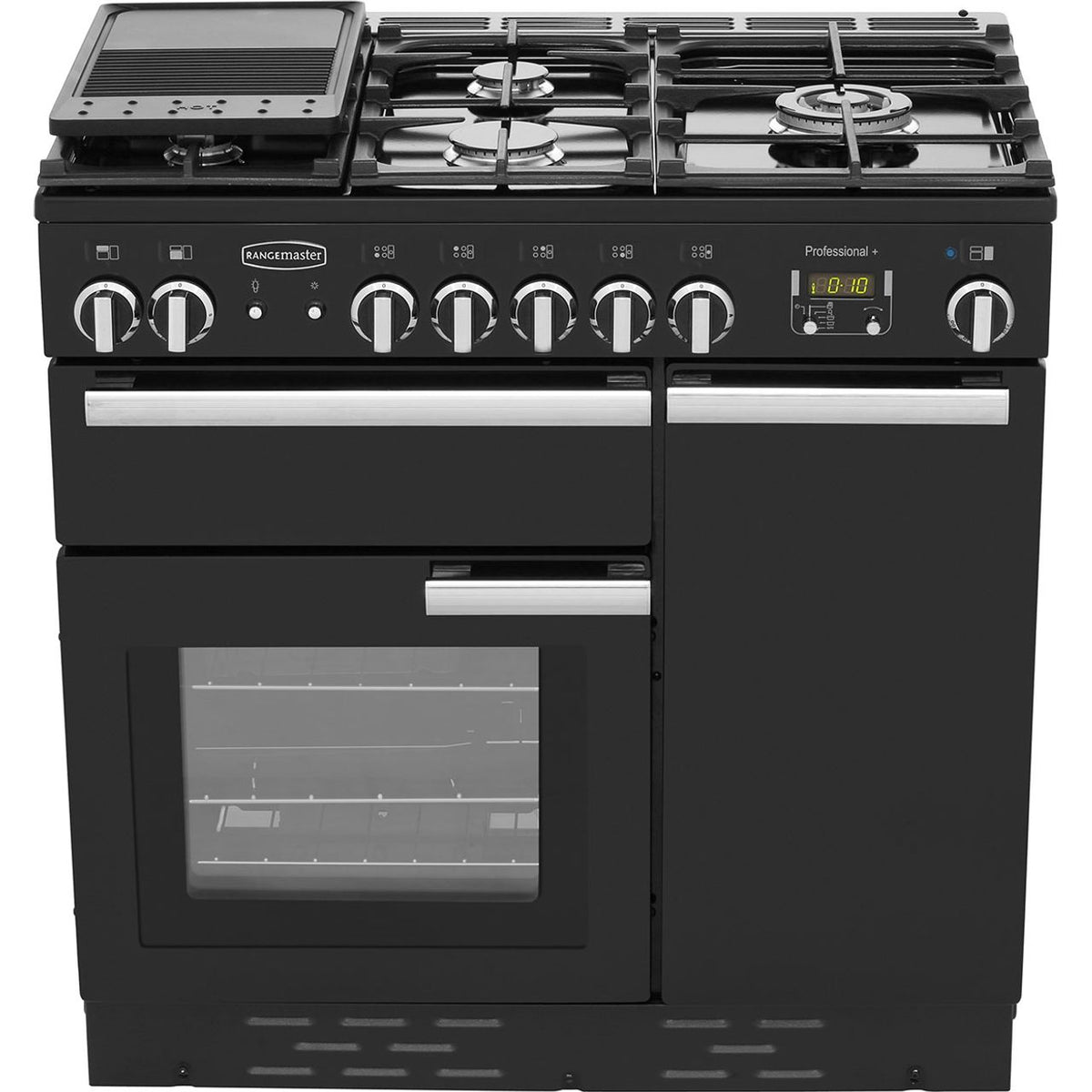 Rangemaster Professional Plus PROP90NGFGB-C 90cm Gas Range Cooker with Electric Fan Oven - Black - A+-A Rated