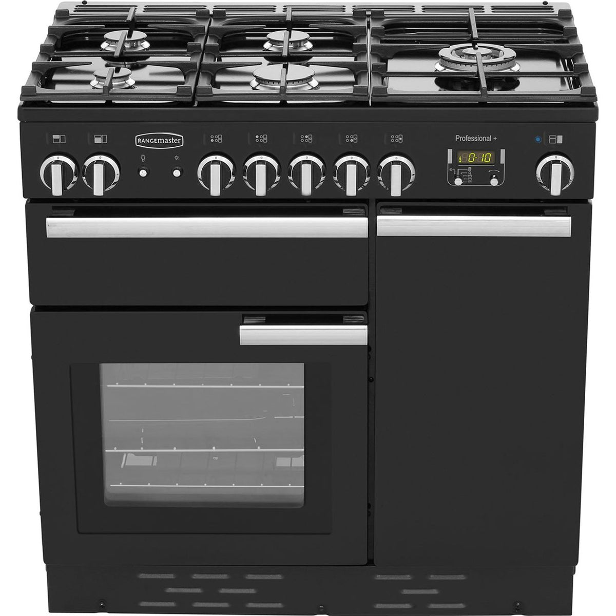 Rangemaster Professional Plus PROP90NGFGB-C 90cm Gas Range Cooker with Electric Fan Oven - Black - A+-A Rated