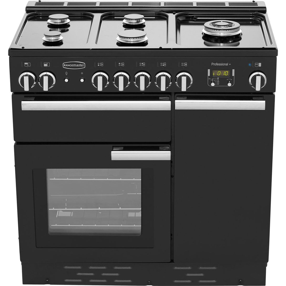 Rangemaster Professional Plus PROP90NGFGB-C 90cm Gas Range Cooker with Electric Fan Oven - Black - A+-A Rated