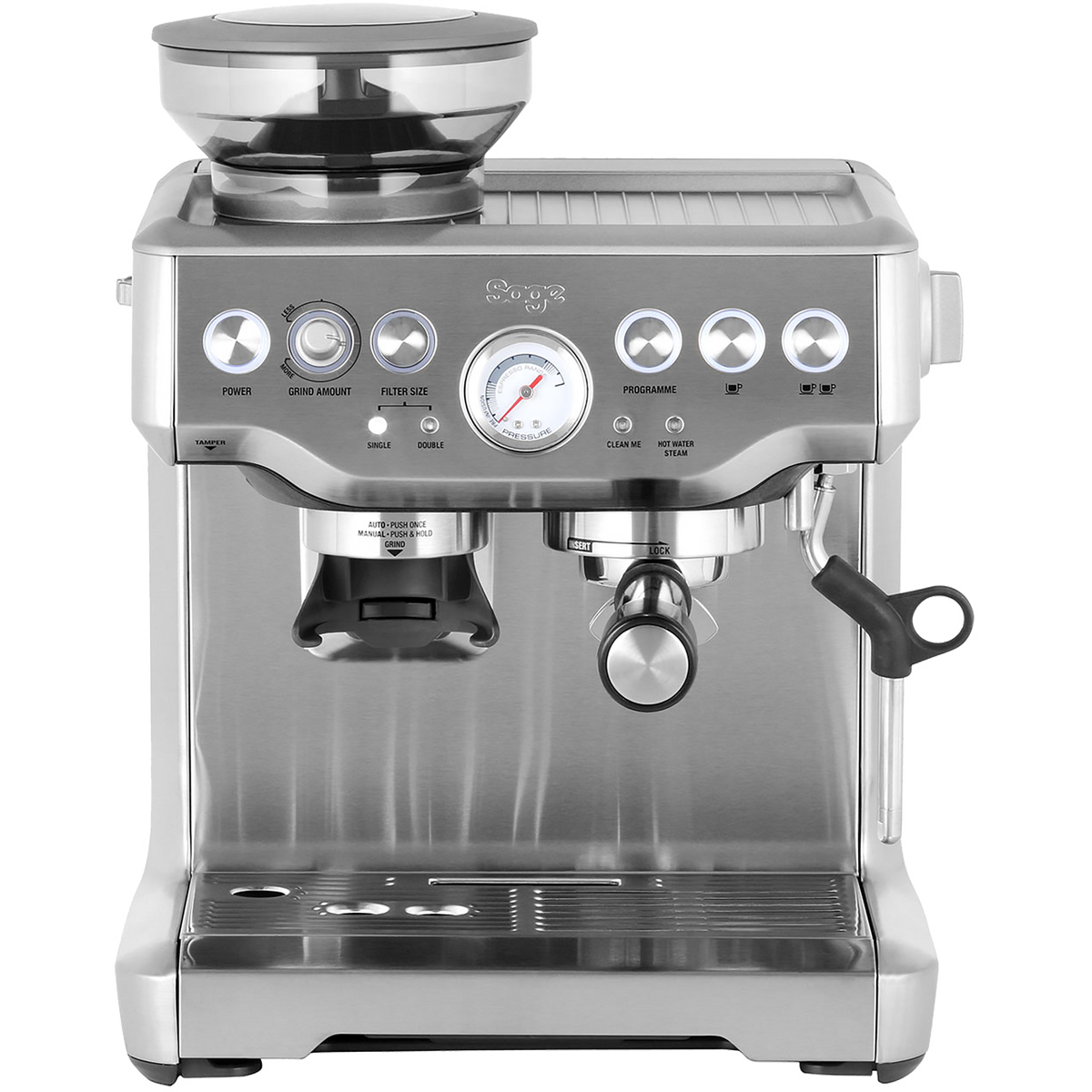 Sage The Barista Express BES875UK Espresso Coffee Machine with Integrated Burr Grinder - Brushed Steel