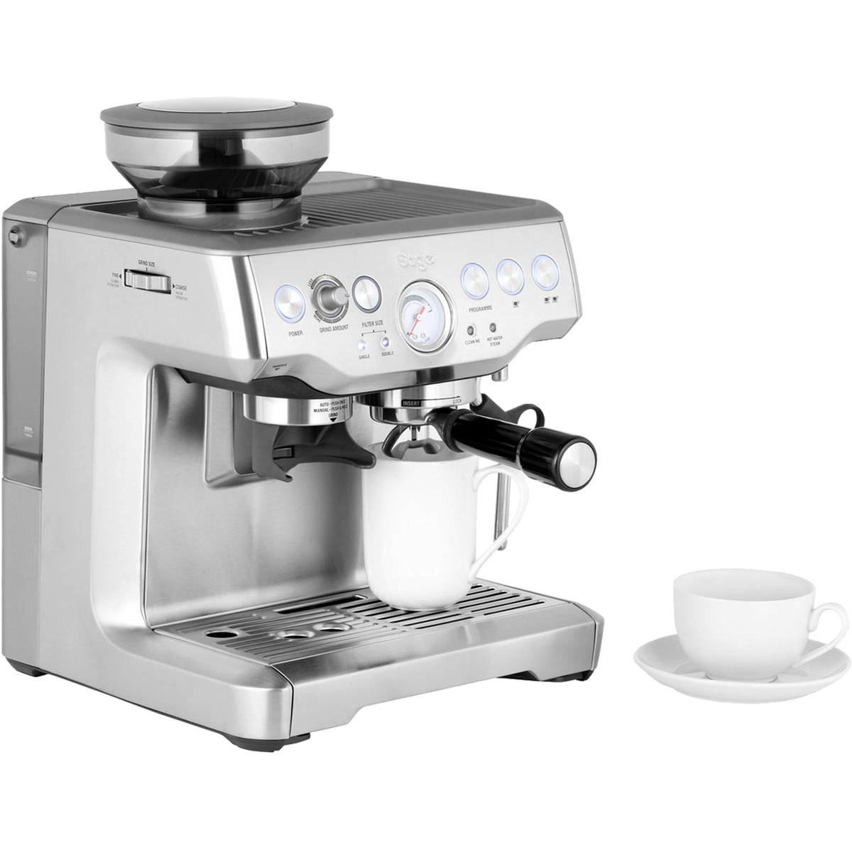 Sage The Barista Express BES875UK Espresso Coffee Machine with Integrated Burr Grinder - Brushed Steel