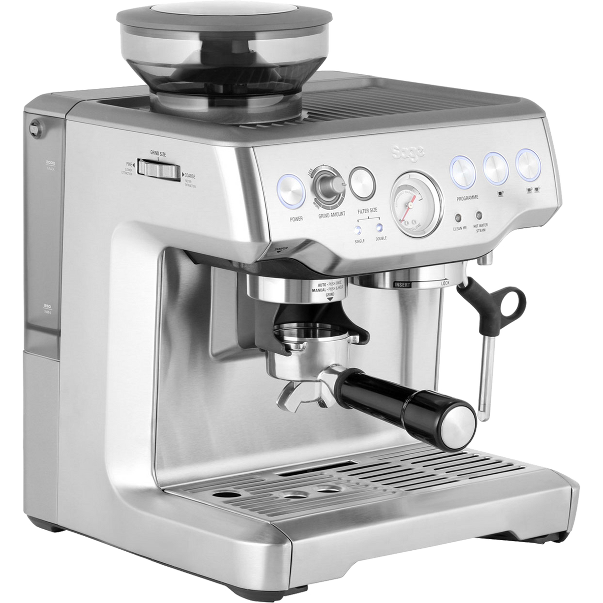 Sage The Barista Express BES875UK Espresso Coffee Machine with Integrated Burr Grinder - Brushed Steel